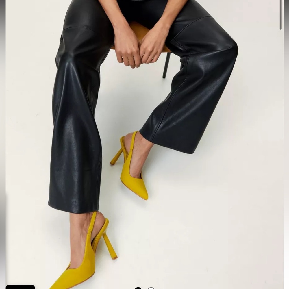 Nasty gal yellow sling back satin 4.5” heels